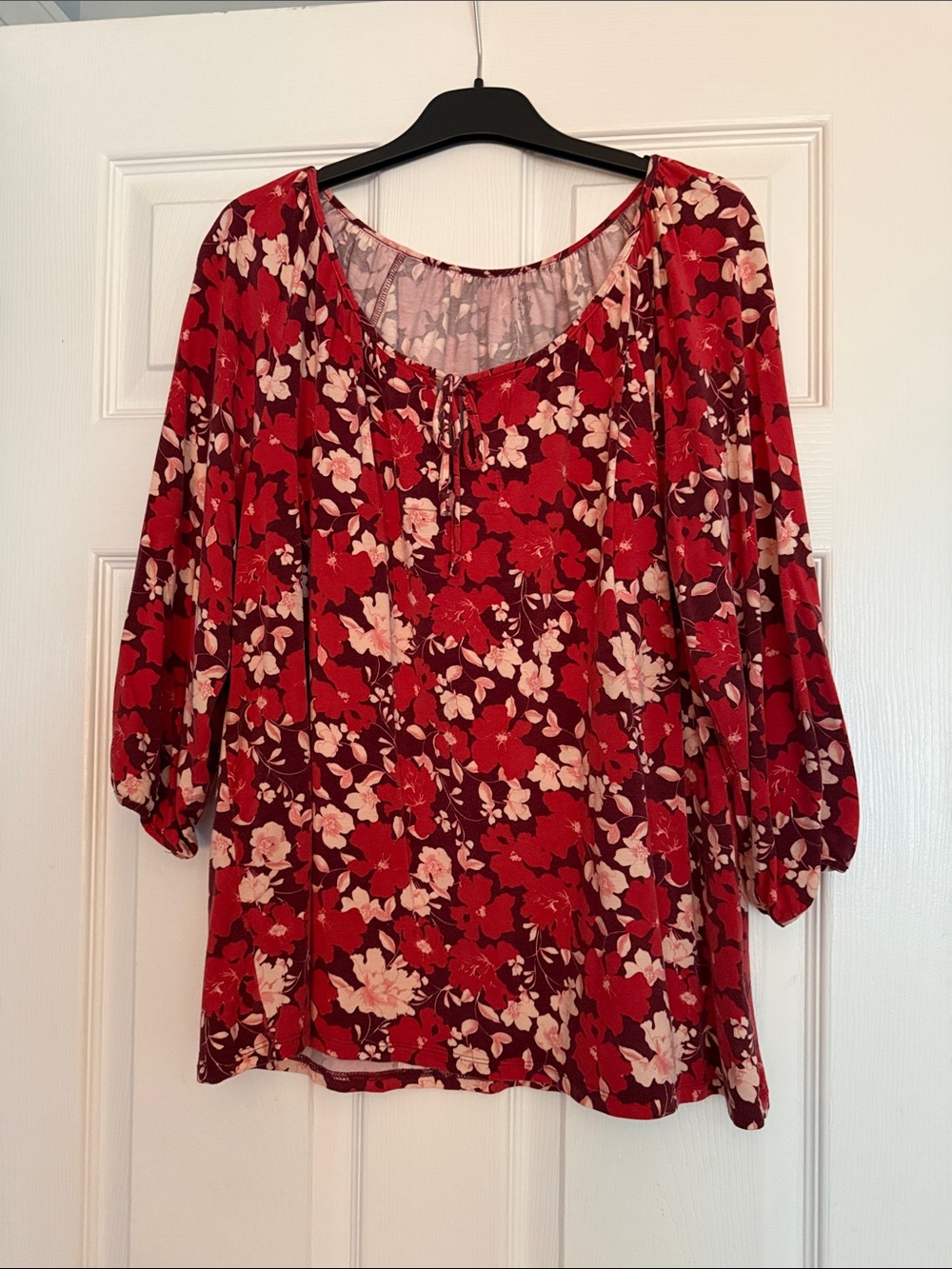 Garnet Hill Red Floral Scoop-Neck Tunic